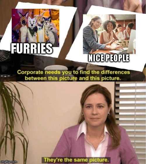 They're The Same Picture | FURRIES; NICE PEOPLE | image tagged in corporate needs you to find the differences | made w/ Imgflip meme maker