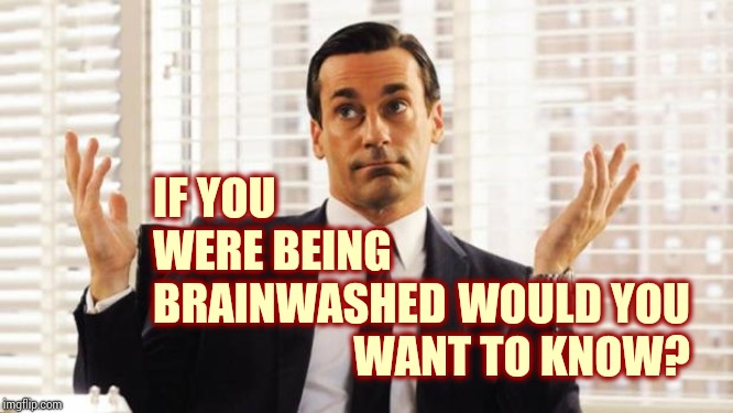 Deceived | IF YOU WERE BEING BRAINWASHED; WOULD YOU WANT TO KNOW? | image tagged in don draper,deceived,brainwashed,brainwashing,braincloud,memes | made w/ Imgflip meme maker