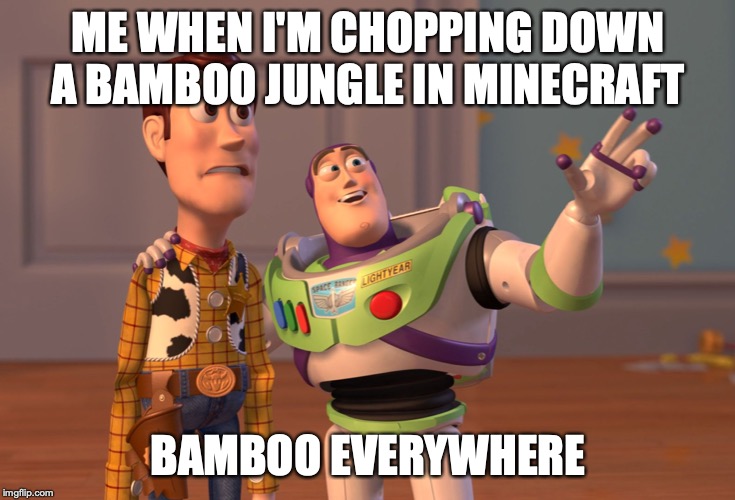X, X Everywhere | ME WHEN I'M CHOPPING DOWN A BAMBOO JUNGLE IN MINECRAFT; BAMBOO EVERYWHERE | image tagged in memes,x x everywhere | made w/ Imgflip meme maker