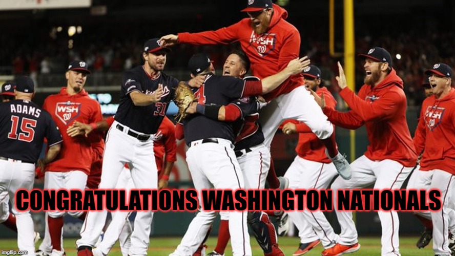 Washington nationals | CONGRATULATIONS WASHINGTON NATIONALS | image tagged in baseball,world series,winning | made w/ Imgflip meme maker