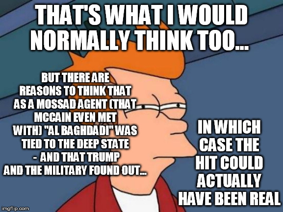 Futurama Fry Meme | THAT'S WHAT I WOULD NORMALLY THINK TOO... IN WHICH CASE THE HIT COULD ACTUALLY HAVE BEEN REAL BUT THERE ARE REASONS TO THINK THAT AS A MOSSA | image tagged in memes,futurama fry | made w/ Imgflip meme maker