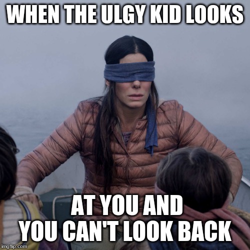 Bird Box Meme | WHEN THE ULGY KID LOOKS; AT YOU AND YOU CAN'T LOOK BACK | image tagged in memes,bird box | made w/ Imgflip meme maker
