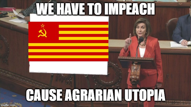 Pelosi blank easel | WE HAVE TO IMPEACH; CAUSE AGRARIAN UTOPIA | image tagged in pelosi blank easel | made w/ Imgflip meme maker