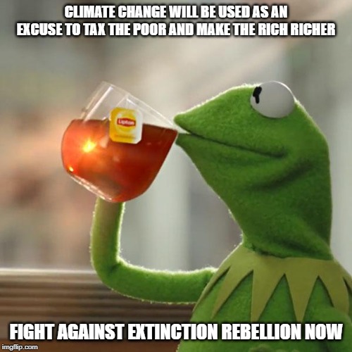 But That's None Of My Business | CLIMATE CHANGE WILL BE USED AS AN EXCUSE TO TAX THE POOR AND MAKE THE RICH RICHER; FIGHT AGAINST EXTINCTION REBELLION NOW | image tagged in memes,but thats none of my business,kermit the frog | made w/ Imgflip meme maker