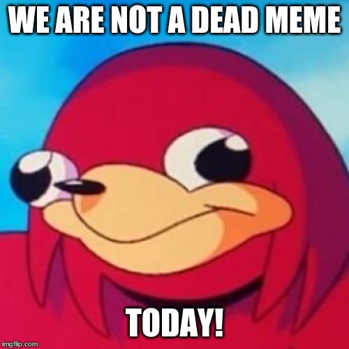 Ugandan Knuckles | WE ARE NOT A DEAD MEME; TODAY! | image tagged in ugandan knuckles | made w/ Imgflip meme maker