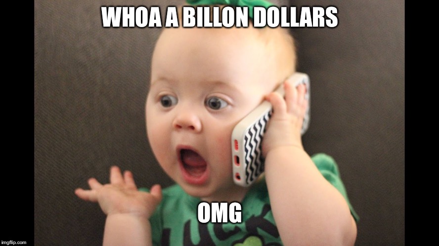 baby on phone | WHOA A BILLON DOLLARS; OMG | image tagged in baby on phone | made w/ Imgflip meme maker