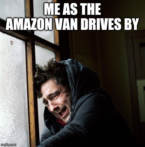 Let down | ME AS THE AMAZON VAN DRIVES BY | image tagged in amazon,funny,sad | made w/ Imgflip meme maker