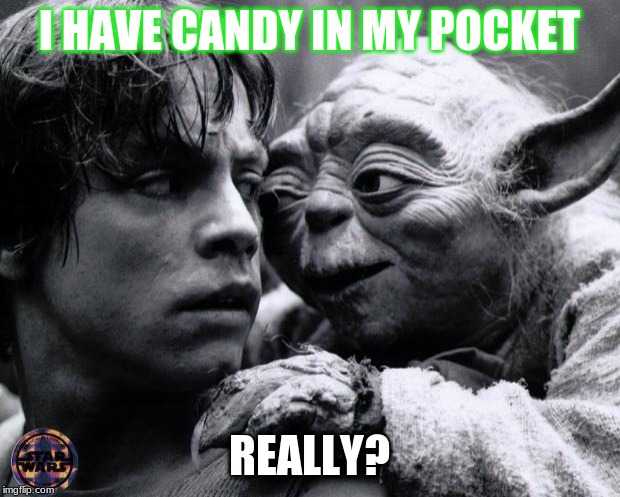Yoda & Luke | I HAVE CANDY IN MY POCKET; REALLY? | image tagged in yoda  luke | made w/ Imgflip meme maker