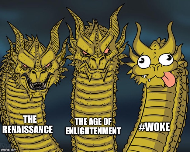 Three-headed Dragon | THE AGE OF ENLIGHTENMENT; #WOKE; THE RENAISSANCE | image tagged in three-headed dragon | made w/ Imgflip meme maker