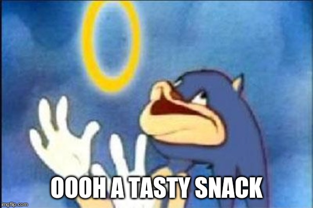 Sonic derp | OOOH A TASTY SNACK | image tagged in sonic derp | made w/ Imgflip meme maker