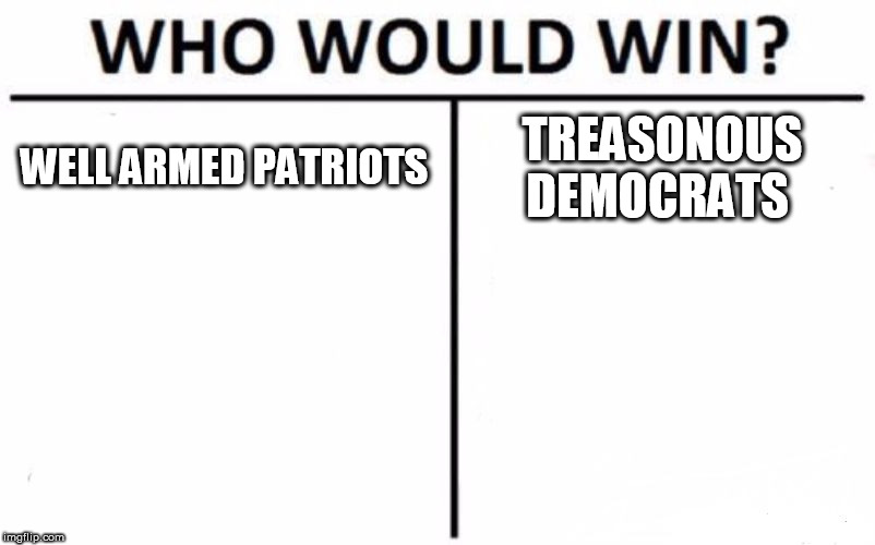 Who Would Win? Meme | WELL ARMED PATRIOTS; TREASONOUS DEMOCRATS | image tagged in memes,who would win | made w/ Imgflip meme maker