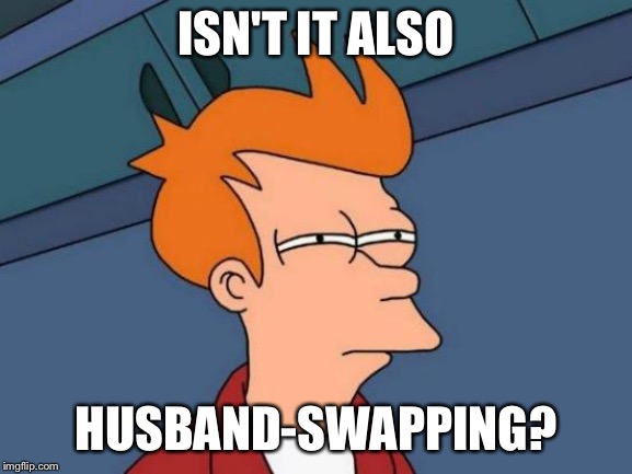 Futurama Fry Meme | ISN'T IT ALSO HUSBAND-SWAPPING? | image tagged in memes,futurama fry | made w/ Imgflip meme maker