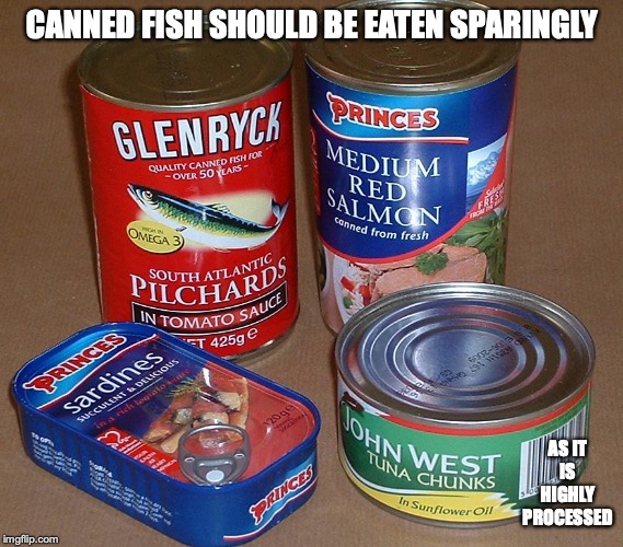 Canned Fish | CANNED FISH SHOULD BE EATEN SPARINGLY; AS IT IS HIGHLY PROCESSED | image tagged in canned fish,food,memes,processed | made w/ Imgflip meme maker