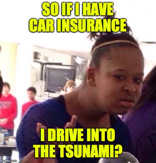Black Girl Wat Meme | SO IF I HAVE CAR INSURANCE I DRIVE INTO THE TSUNAMI? | image tagged in memes,black girl wat | made w/ Imgflip meme maker