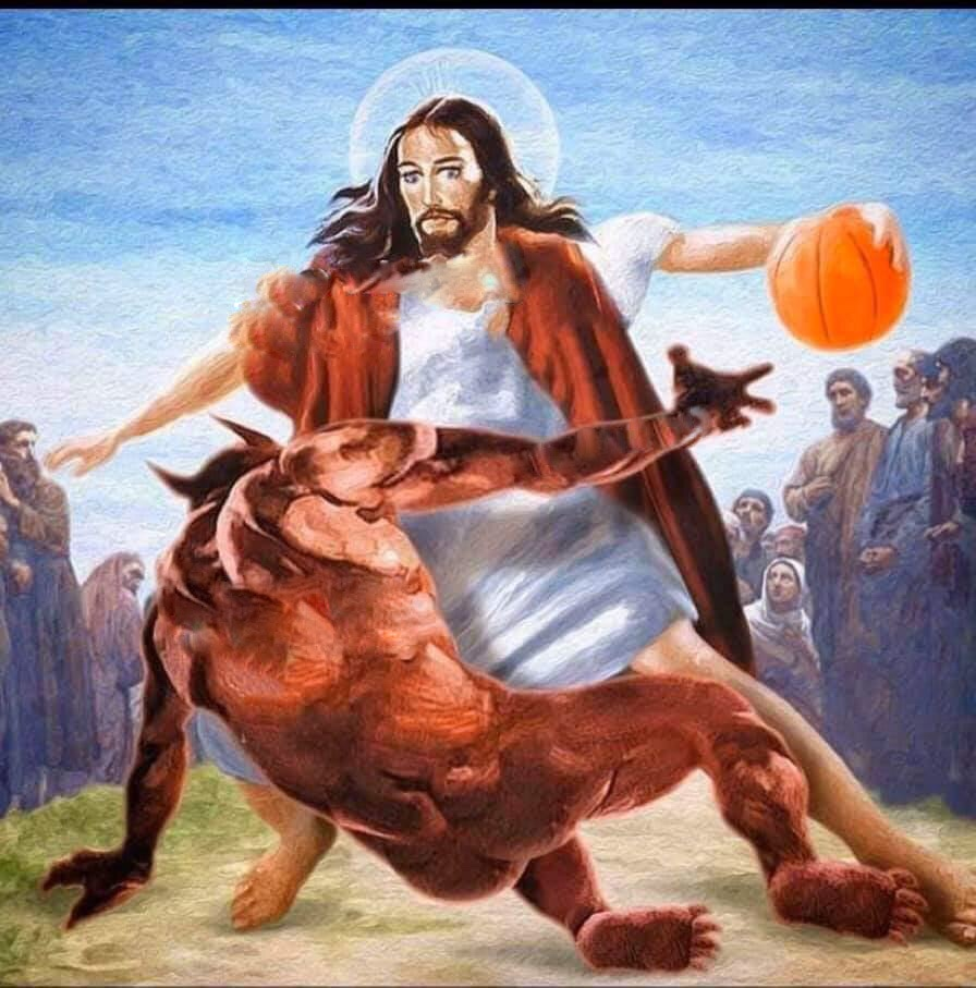 Jesus vs Satan in Basketball Blank Meme Template