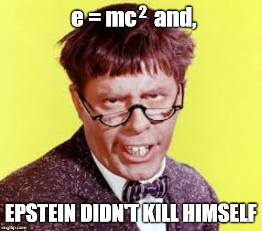 The Nutty Professor | 2; e = mc    and, EPSTEIN DIDN'T KILL HIMSELF | image tagged in nutty professor,funny memes,political meme,jerry lewis,energy | made w/ Imgflip meme maker