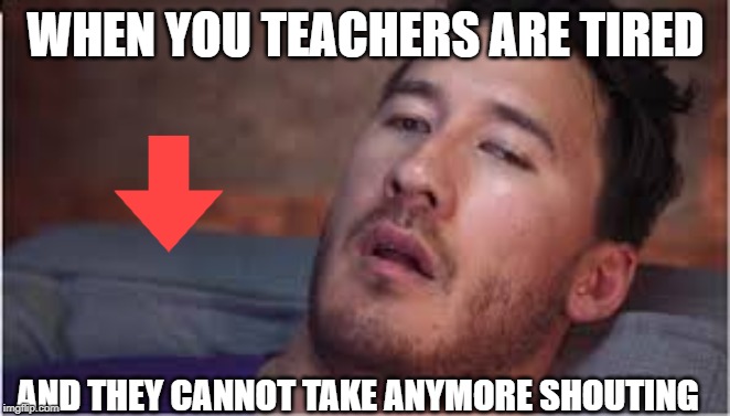 when your teachers are tired | WHEN YOU TEACHERS ARE TIRED; AND THEY CANNOT TAKE ANYMORE SHOUTING | image tagged in markiplier,derp face,downvote,tired,shouting,cant take anymore | made w/ Imgflip meme maker