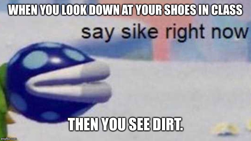 WHEN YOU LOOK DOWN AT YOUR SHOES IN CLASS; THEN YOU SEE DIRT. | image tagged in regrets | made w/ Imgflip meme maker
