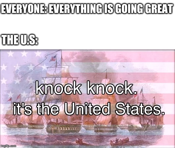 knock knock | EVERYONE: EVERYTHING IS GOING GREAT; THE U.S: | image tagged in knock knock | made w/ Imgflip meme maker