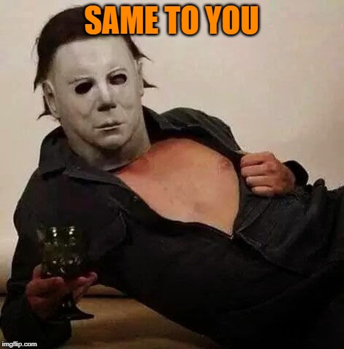 Sexy Michael Myers Halloween Tosh | SAME TO YOU | image tagged in sexy michael myers halloween tosh | made w/ Imgflip meme maker