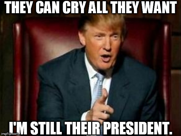 Trump  FTW   OVER AN  OVER  AGAIN! | THEY CAN CRY ALL THEY WANT; I'M STILL THEIR PRESIDENT. | image tagged in donald trump,trump,keeps  on   winning | made w/ Imgflip meme maker