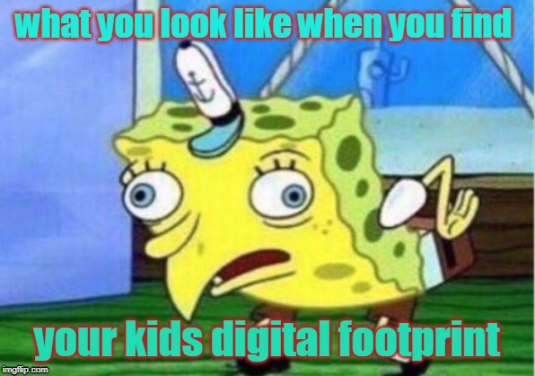 Mocking Spongebob | what you look like when you find; your kids digital footprint | image tagged in memes,mocking spongebob | made w/ Imgflip meme maker