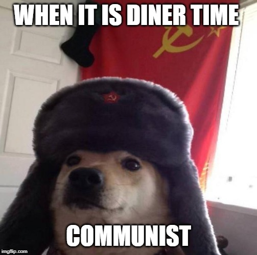Russian Doge | WHEN IT IS DINER TIME; COMMUNIST | image tagged in russian doge | made w/ Imgflip meme maker