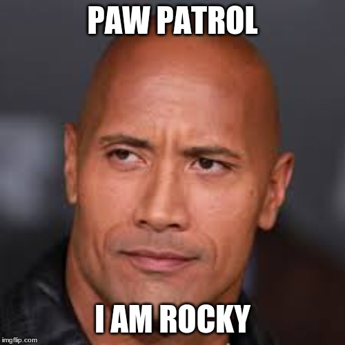 PAW PATROL; I AM ROCKY | image tagged in dwayne johnson | made w/ Imgflip meme maker