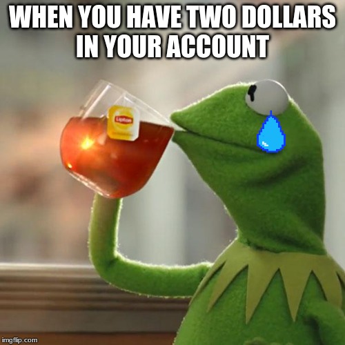 But That's None Of My Business | WHEN YOU HAVE TWO DOLLARS
IN YOUR ACCOUNT | image tagged in memes,but thats none of my business,kermit the frog | made w/ Imgflip meme maker