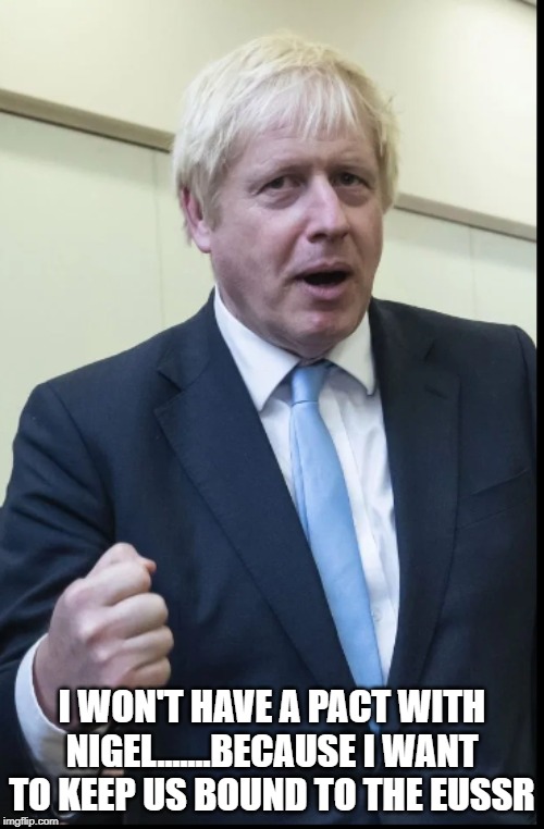 Boris Jhonson Winning | I WON'T HAVE A PACT WITH NIGEL.......BECAUSE I WANT TO KEEP US BOUND TO THE EUSSR | image tagged in boris jhonson winning | made w/ Imgflip meme maker