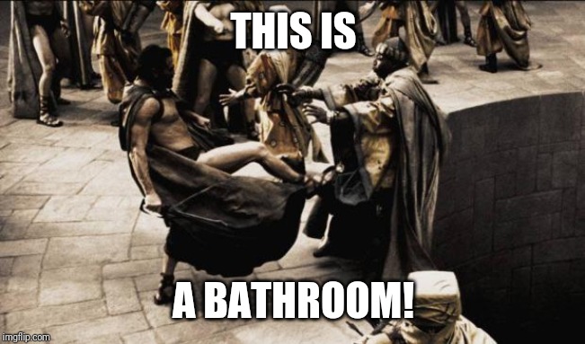 Don't talk to me when I'm about my business. | THIS IS; A BATHROOM! | image tagged in madness - this is sparta,bathroom,dudes | made w/ Imgflip meme maker