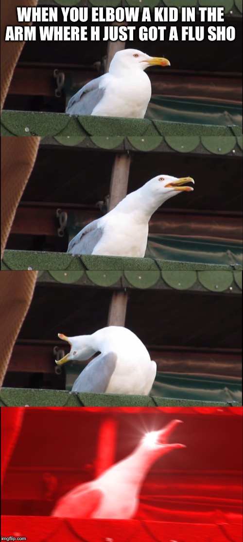 Inhaling Seagull Meme | WHEN YOU ELBOW A KID IN THE ARM WHERE H JUST GOT A FLU SHOT | image tagged in memes,inhaling seagull | made w/ Imgflip meme maker