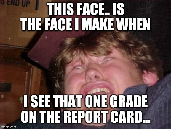 WTF | THIS FACE.. IS THE FACE I MAKE WHEN; I SEE THAT 0NE GRADE ON THE REPORT CARD... | image tagged in memes,wtf | made w/ Imgflip meme maker