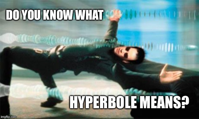 Matrix dodge | DO YOU KNOW WHAT; HYPERBOLE MEANS? | image tagged in matrix dodge | made w/ Imgflip meme maker