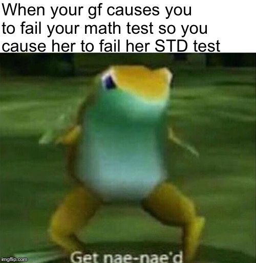 Get nae-nae'd | When your gf causes you to fail your math test so you cause her to fail her STD test | image tagged in get nae-nae'd,memes,frog | made w/ Imgflip meme maker
