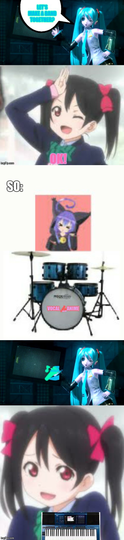 Vocaloid and anime's band!!! | SO:; VOCAL 🎶ANIME; 🎤 | image tagged in miku light sign,nico yazawa | made w/ Imgflip meme maker