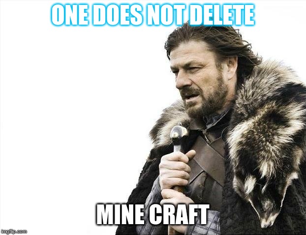 Brace Yourselves X is Coming | ONE DOES NOT DELETE; MINE CRAFT | image tagged in memes,brace yourselves x is coming | made w/ Imgflip meme maker