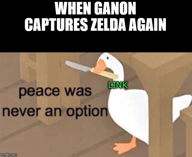 Untitled Goose Peace Was Never an Option | WHEN GANON CAPTURES ZELDA AGAIN; LINK | image tagged in untitled goose peace was never an option | made w/ Imgflip meme maker