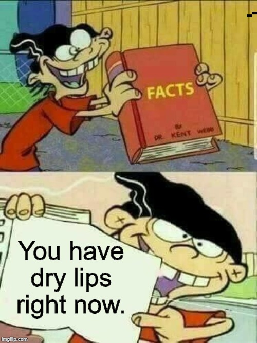 Double d facts book  | You have dry lips right now. | image tagged in double d facts book | made w/ Imgflip meme maker