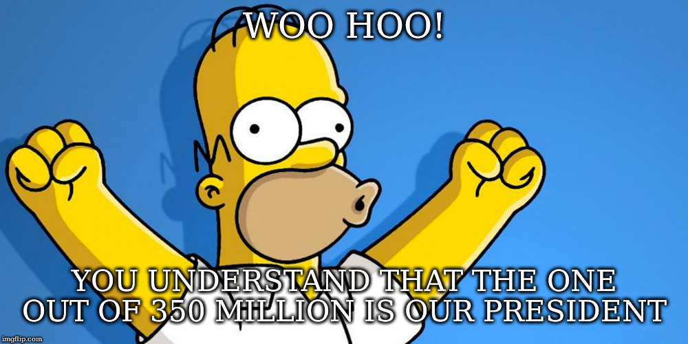 Only 35 M for PM | WOO HOO! YOU UNDERSTAND THAT THE ONE OUT OF 350 MILLION IS OUR PRESIDENT | image tagged in woo hoo | made w/ Imgflip meme maker