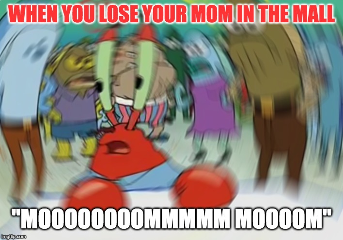 Mr Krabs Blur Meme | WHEN YOU LOSE YOUR MOM IN THE MALL; "MOOOOOOOOMMMMM MOOOOM" | image tagged in memes,mr krabs blur meme | made w/ Imgflip meme maker