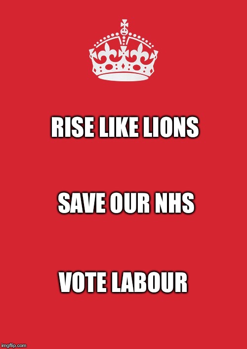 Rise Like Lions | RISE LIKE LIONS; SAVE OUR NHS; VOTE LABOUR | image tagged in memes,keep calm and carry on red,nhs,labour party,rise like lions | made w/ Imgflip meme maker