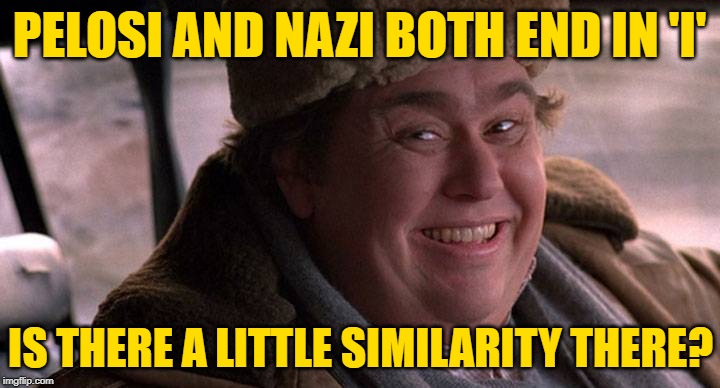 The 'I's Have It | PELOSI AND NAZI BOTH END IN 'I'; IS THERE A LITTLE SIMILARITY THERE? | image tagged in john candy happy,nancy pelosi,nazi,lol so funny,political meme,movie quotes | made w/ Imgflip meme maker