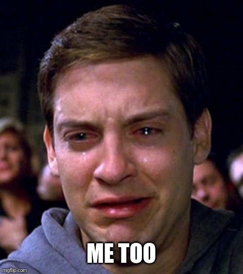 crying peter parker | ME TOO | image tagged in crying peter parker | made w/ Imgflip meme maker