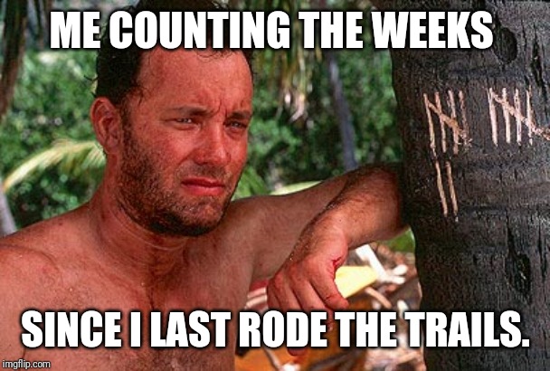 Tom Hanks Castaway tree | ME COUNTING THE WEEKS; SINCE I LAST RODE THE TRAILS. | image tagged in tom hanks castaway tree,atvs,west virginia,funny | made w/ Imgflip meme maker