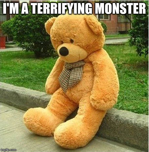 teddy bear | I'M A TERRIFYING MONSTER | image tagged in teddy bear | made w/ Imgflip meme maker