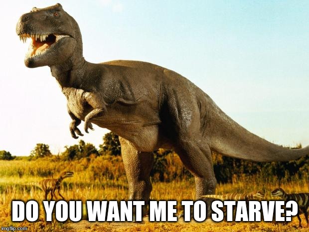 T-Rex | DO YOU WANT ME TO STARVE? | image tagged in t-rex | made w/ Imgflip meme maker