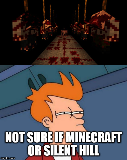 if minecraft had a horror game | NOT SURE IF MINECRAFT
OR SILENT HILL | image tagged in memes,futurama fry,minecraft,silent hill | made w/ Imgflip meme maker