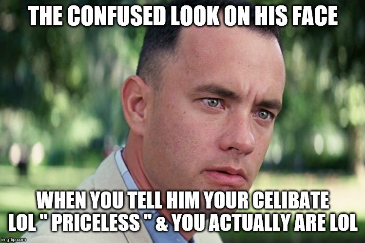 And Just Like That | THE CONFUSED LOOK ON HIS FACE; WHEN YOU TELL HIM YOUR CELIBATE LOL " PRICELESS " & YOU ACTUALLY ARE LOL | image tagged in memes,and just like that | made w/ Imgflip meme maker