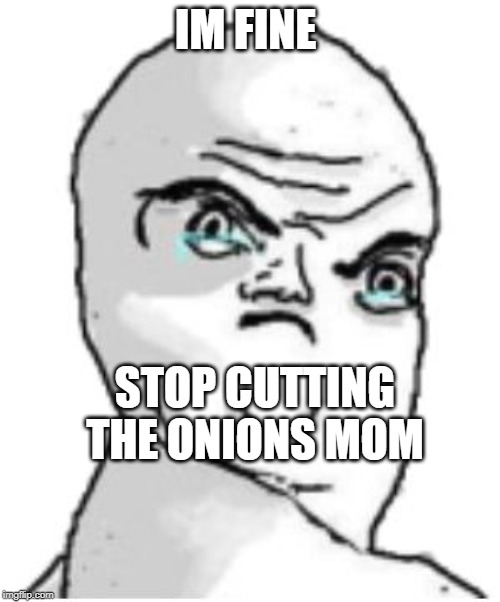 Not Okay Rage Face Meme |  IM FINE; STOP CUTTING THE ONIONS MOM | image tagged in memes,not okay rage face | made w/ Imgflip meme maker